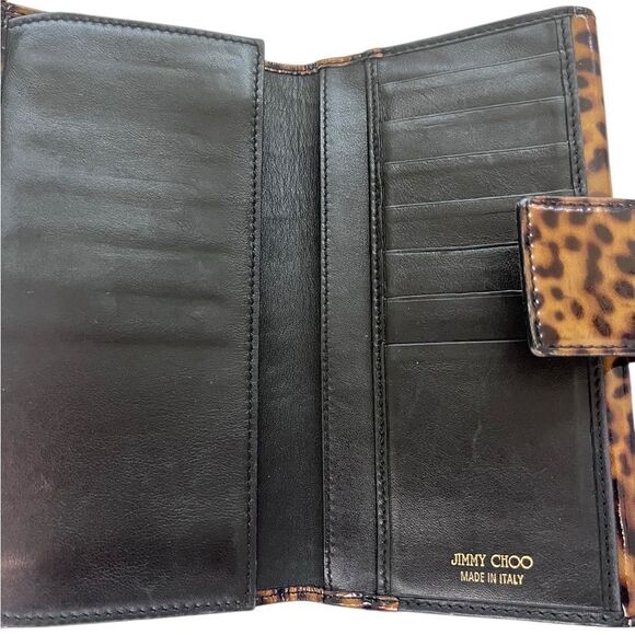 Jimmy Choo Brown Black Leopard Print Patent Leather Bifold Continental Wallet - Picture 7 of 9